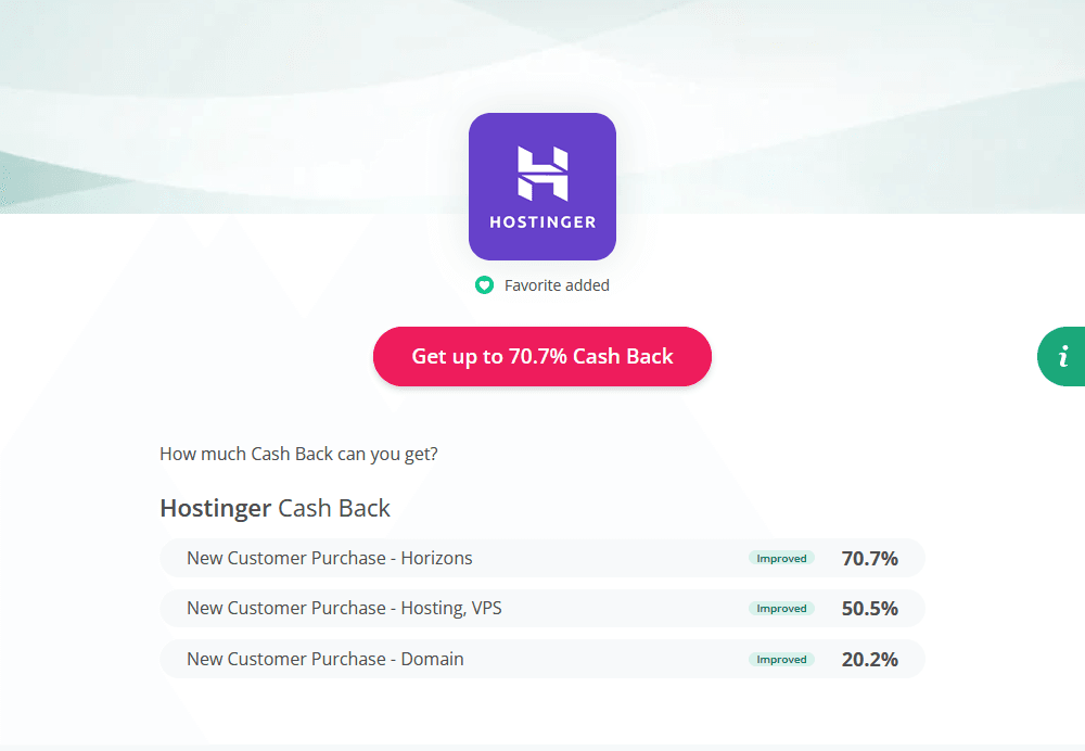 hostinger cashback page