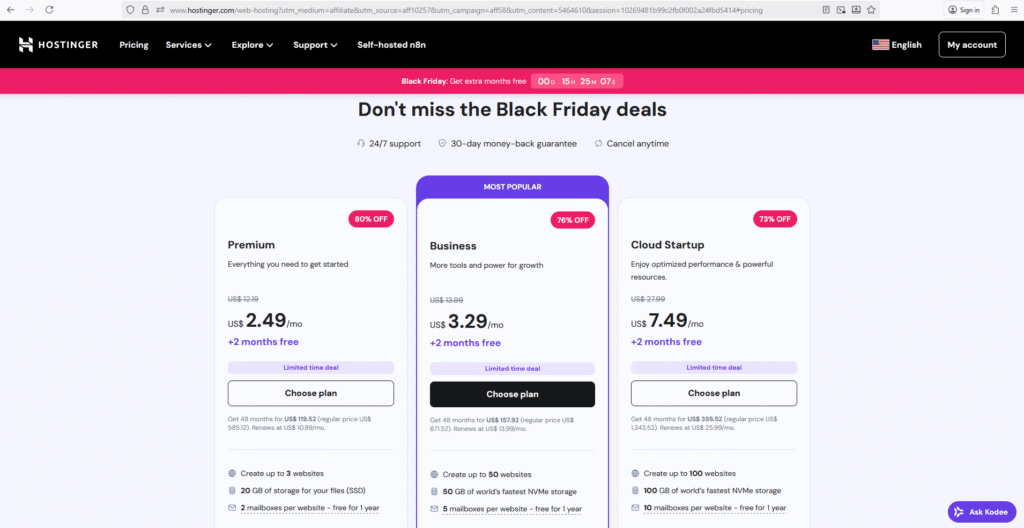 hostinger pricing page
